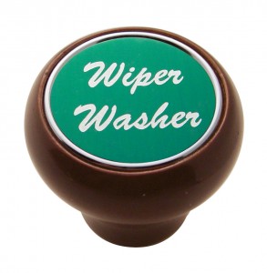 Wood Deluxe Dash Knob W/ Aluminum "Wiper/Washer" Sticker - Green
