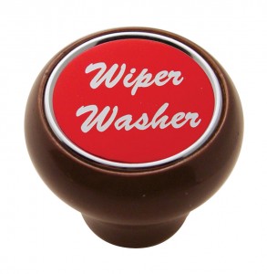 Wood Deluxe Dash Knob W/ Aluminum "Wiper/Washer" Sticker - Red
