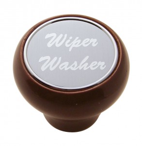 Wood Deluxe Dash Knob W/ Aluminum "Wiper/Washer" Sticker - Silver