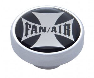 Chrome Dash Knob W/ Glossy "Fan/Air" Maltese Cross Sticker - Black