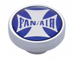 Chrome Dash Knob W/ Glossy "Fan/Air" Maltese Cross Sticker - Blue