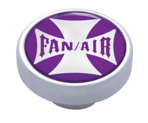 Chrome Dash Knob W/ Glossy "Fan/Air" Maltese Cross Sticker - Purple