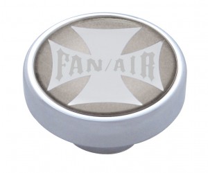 Chrome Dash Knob W/ Glossy "Fan/Air" Maltese Cross Sticker - Silver