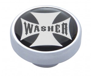 Chrome Dash Knob W/ Glossy "Washer" Maltese Cross Sticker - Black