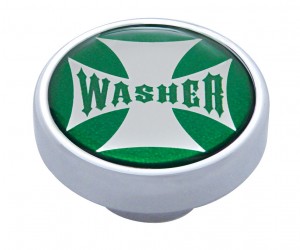 Chrome Dash Knob W/ Glossy "Washer" Maltese Cross Sticker - Green
