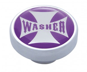 Chrome Dash Knob W/ Glossy "Washer" Maltese Cross Sticker - Purple