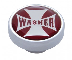 Chrome Dash Knob W/ Glossy "Washer" Maltese Cross Sticker - Red