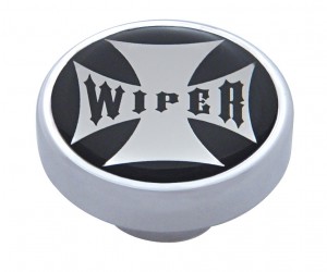Chrome Dash Knob W/ Glossy "Wiper" Maltese Cross Sticker - Black