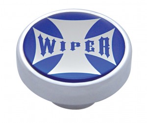 Chrome Dash Knob W/ Glossy "Wiper" Maltese Cross Sticker - Blue