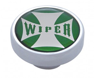 Chrome Dash Knob W/ Glossy "Wiper" Maltese Cross Sticker - Green