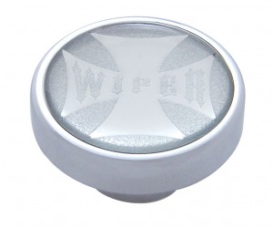 Chrome Dash Knob W/ Glossy "Wiper" Maltese Cross Sticker - Silver