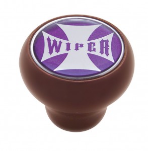 Wood Deluxe Knob W/ Glossy "Wiper" Maltese Cross Sticker - Purple