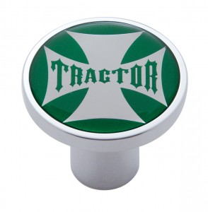Chrome Air Valve Knob W/ Glossy "Tractor" Maltese Cross Sticker - Green