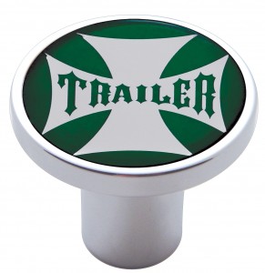 Chrome Air Valve Knob W/ Glossy "Trailer" Maltese Cross Sticker - Green