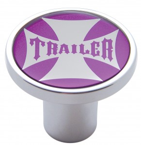 Chrome Air Valve Knob W/ Glossy "Trailer" Maltese Cross Sticker - Purple