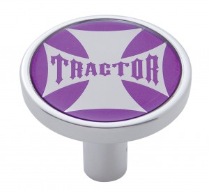Chrome Long Pin Mount Air Valve Knob W/ Glossy " Tractor" Sticker - Purple