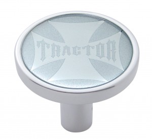 Chrome Long Pin Mount Air Valve Knob W/ Glossy " Tractor" Sticker - Silver