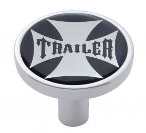 Chrome Long Pin Mount Air Valve Knob W/ Glossy " Trailer" Sticker - Black