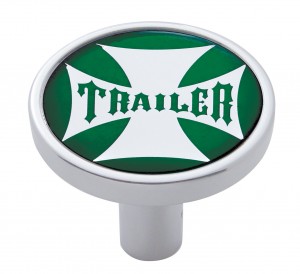 Chrome Long Pin Mount Air Valve Knob W/ Glossy "Trailer" Sticker - Green
