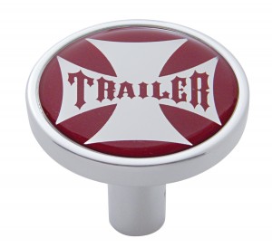 Chrome Long Pin Mount Air Valve Knob W/ Glossy "Trailer" Sticker - Red