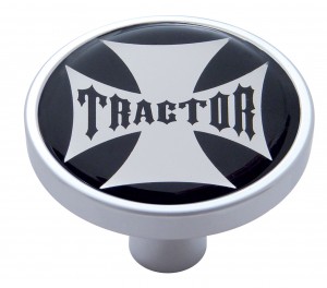 Chrome Short Pin Mount Air Valve Knob W/ Glossy "Tractor" Sticker - Black