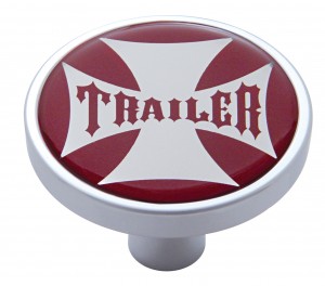 Chrome Short Pin Mount Air Valve Knob W/ Glossy "Tractor" Sticker - Red