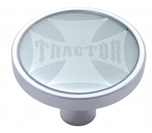 Chrome Short Pin Mount Air Valve Knob W/ Glossy "Tractor" Sticker - Silver