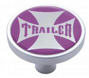 Chrome Short Pin Mount Air Valve Knob W/ Glossy "Trailer" Sticker - Purple
