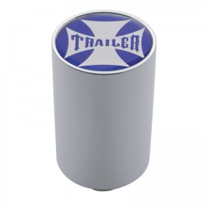 Chrome Aluminum 3" Air Valve Knob W/ Glossy "Trailer" Cross Sticker - Blue