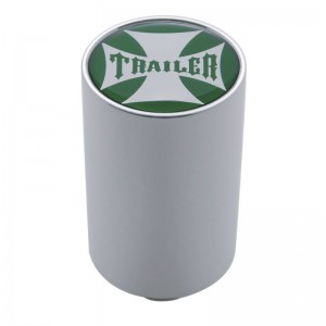 Chrome Aluminum 3" Air Valve Knob W/ Glossy "Trailer" Cross Sticker - Green