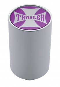 Chrome Aluminum 3" Air Valve Knob W/ Glossy "Trailer" Cross Sticker - Purple