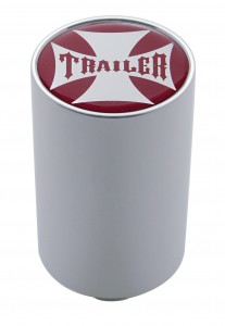 Chrome Aluminum 3" Air Valve Knob W/ Glossy "Trailer" Cross Sticker - Red