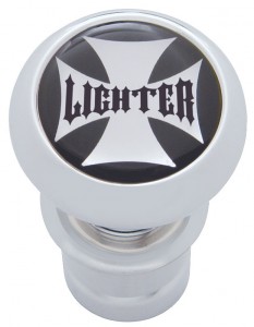 Chrome Aluminum Deluxe Cigarette Lighter W/ Glossy "Lighter" Maltese Cross Sticker - Black