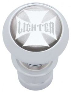 Chrome Aluminum Deluxe Cigarette Lighter W/ Glossy "Lighter" Maltese Cross Sticker - Silver