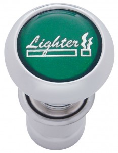 Chrome Aluminum Deluxe Cigarette Lighter W/ Glossy "Lighter" Sticker - Green