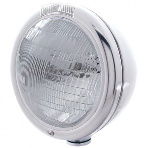 Chrome "Classic" Peterbilt 6014 Sealed Beam Headlight W/ Incandescent Signal Light - Clear
