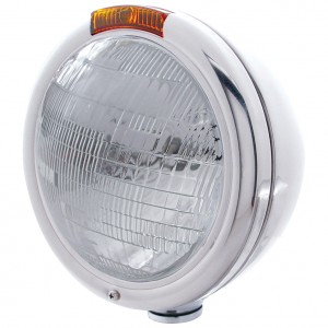 Chrome "Classic" Peterbilt 6014 Sealed Beam Headlight W/ Incandescent Signal Light - Amber