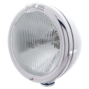 Chrome "Classic" Peterbilt H4 Halogen Headlight W/ Incandescent Signal Light - Clear