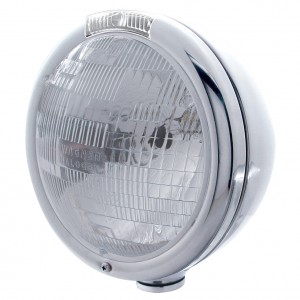 Stainless Steel "Classic" Peterbilt H6024 Halogen Headlight W/ Incandescent Signal Light - Clear
