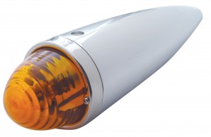 Chrome Beehive Glass Lens Torpedo Cab Light W/ 1156 Bulb - Amber