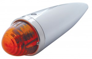 Chrome Beehive Glass Lens Torpedo Cab Light W/ 1157 Bulb - Dark Amber