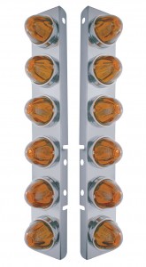 (2/Bulk) Stainless Steel Peterbilt 12 Led Cutout Air Cleaner Light Bracket W/ Watermelon Glass Lens - Dark Amber