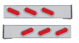 (2/Bulk) Chrome 2 Pcs. Rear Light Bar W/ 6 Slanted Incandescent Oval Red Light W/ Bezel - 4 Hole Flange Mount