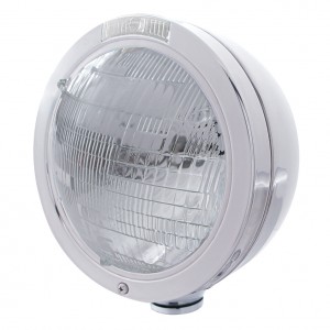 Stainless Steel Peterbilt "Bullet" 6014 Sealed Beam Headlight W/ 4 Amber Led Signal Light - Clear Lens