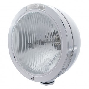 Stainless Steel Peterbilt "Bullet" H4 Halogen Headlight W/ 4 Amber Led Signal Light - Clear Lens