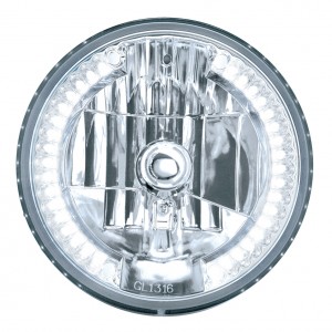 7" Dia. Crystal Headlight Bulb With 34 Auxiliary Led - White Led/Clear Lens