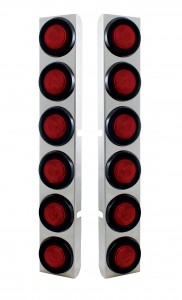 (2/Bulk) Stainless Steel Peterbilt 12 Light Cutout Rear Air Cleaner Light Bracket W/ 2" Incandescent Flat Light - Red