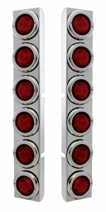 (2/Bulk) Stainless Steel Peterbilt 12 Lt Cutout Rear Air Cleaner Lt Bracket W/ 2" Incandescent Flat Lt W/ Stainless Steel Bezel - Red