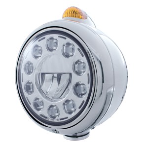 Cr "Guide" Peterbilt 11 High Power Led Crystal Headlight W/ 5 Amber Led Dual Function Top Mount Light - Amber Lens