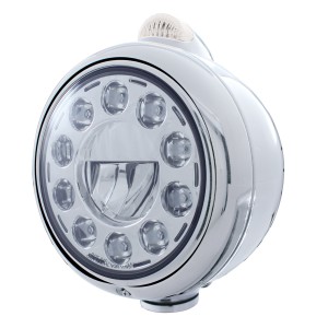 Cr "Guide" Peterbilt 11 High Power Led Crystal Headlight W/ 5 Amber Led Dual Function Top Mount Light - Clear Lens